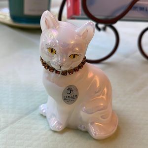Vintage Fenton Opalescent Cat Figurine With A Jeweled Collar